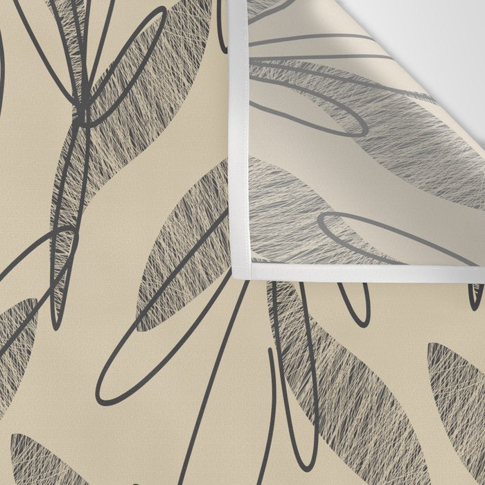 Mid Century Modern Botanical Pattern in Charcoal Gray and Beige Wall Tapestry Gallery Image 3