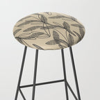 Mid Century Modern Botanical Pattern in Charcoal Gray and Beige Stool Gallery Image 2