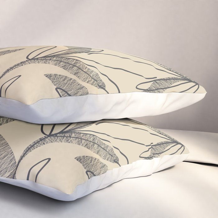 Mid Century Modern Botanical Pattern in Charcoal Gray and Beige Pillow Sham Gallery Image 3