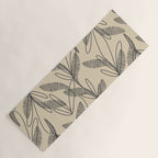 Mid Century Modern Botanical Pattern in Charcoal Gray and Beige Yoga Mat Gallery Image 1