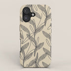 Mid Century Modern Botanical Pattern in Charcoal Gray and Beige iPhone Case Gallery Image 1