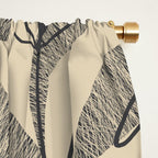 Mid Century Modern Botanical Pattern in Charcoal Gray and Beige Window Curtain Gallery Image 2