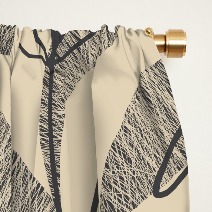 Mid Century Modern Botanical Pattern in Charcoal Gray and Beige Window Curtain Gallery Image 2
