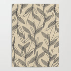 Mid Century Modern Botanical Pattern in Charcoal Gray and Beige Poster Gallery Image 4