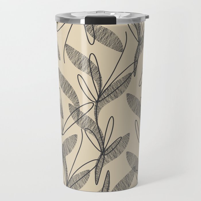 Mid Century Modern Botanical Pattern in Charcoal Gray and Beige Travel Mug Gallery Image 1