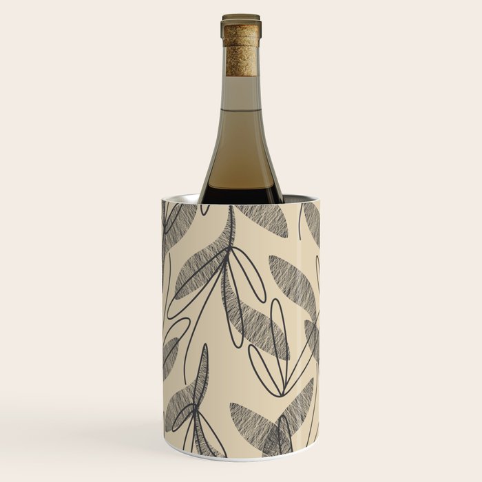 Mid Century Modern Botanical Pattern in Charcoal Gray and Beige Wine Chiller Gallery Image 2