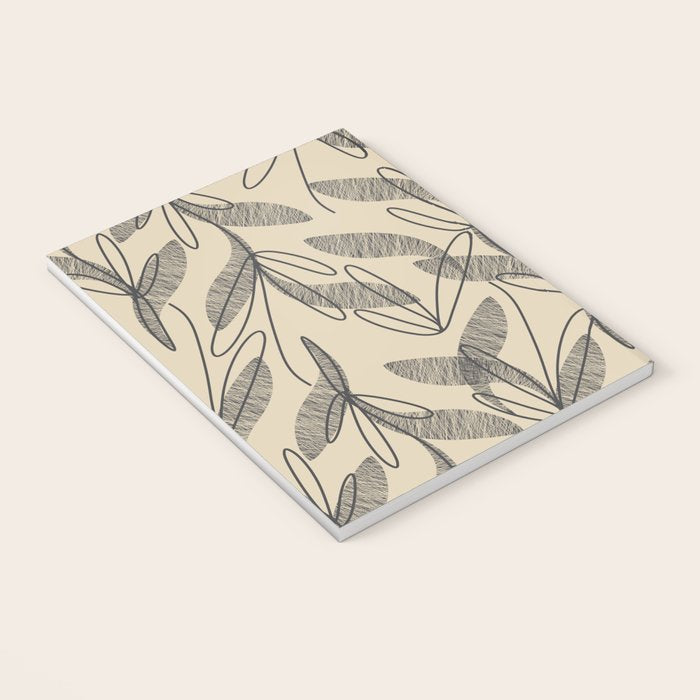 Mid Century Modern Botanical Pattern in Charcoal Gray and Beige Notebook Gallery Image 3