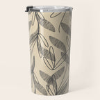 Mid Century Modern Botanical Pattern in Charcoal Gray and Beige Travel Mug Gallery Image 3