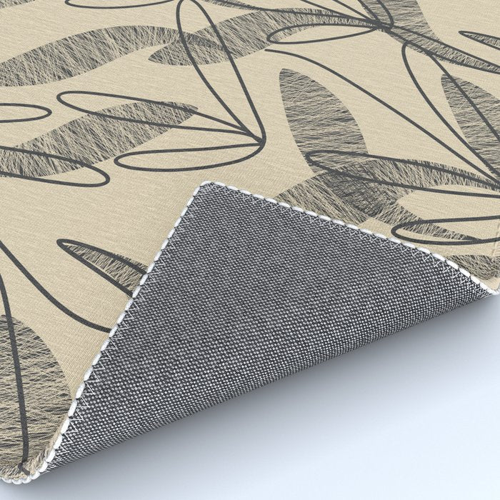 Mid Century Modern Botanical Pattern in Charcoal Gray and Beige Rug Gallery Image 4