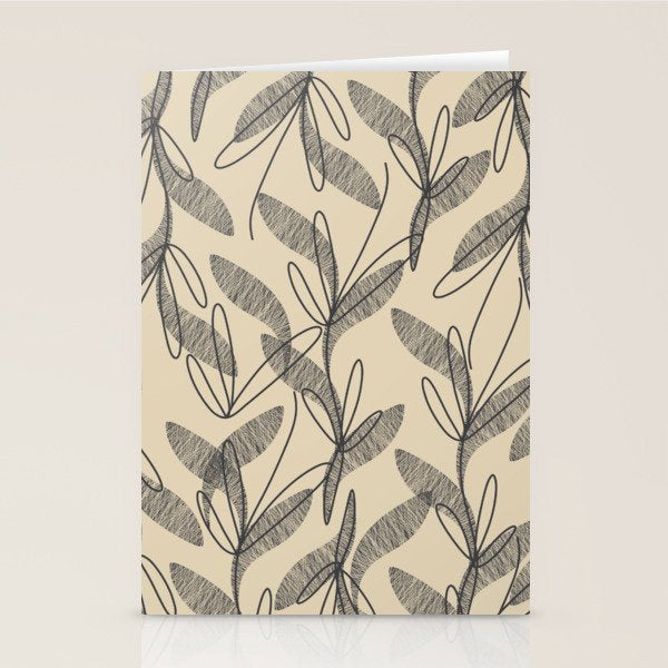 Mid Century Modern Botanical Pattern in Charcoal Gray and Beige Stationery Card Gallery Image 1