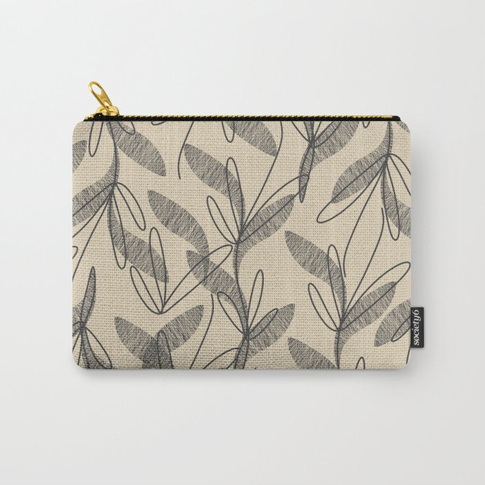 Mid Century Modern Botanical Pattern in Charcoal Gray and Beige Carry All Pouch Gallery Image 1