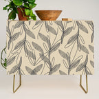 Mid Century Modern Botanical Pattern in Charcoal Gray and Beige Credenza Gallery Image 1