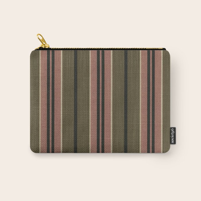 linen stripes (olive green and pink) Carry All Pouch Gallery Image 1