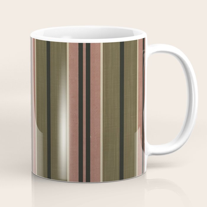 linen stripes (olive green and pink) Coffee Mug Gallery Image 1
