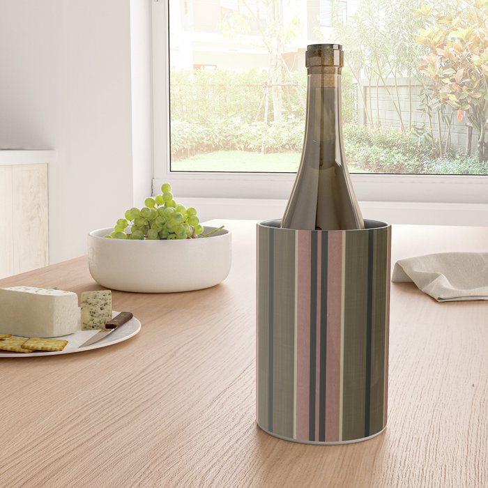linen stripes (olive green and pink) Wine Chiller Gallery Image 4