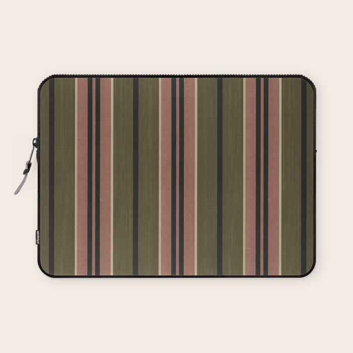 linen stripes (olive green and pink) Laptop Sleeve Gallery Image 1