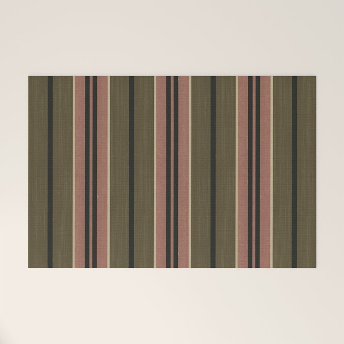 linen stripes (olive green and pink) Welcome Mat Gallery Image 1