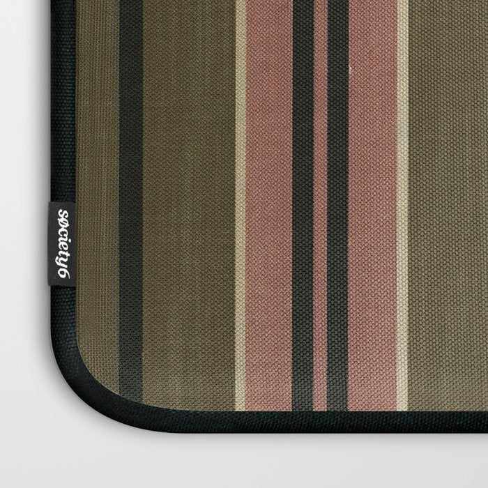 linen stripes (olive green and pink) Laptop Sleeve Gallery Image 3