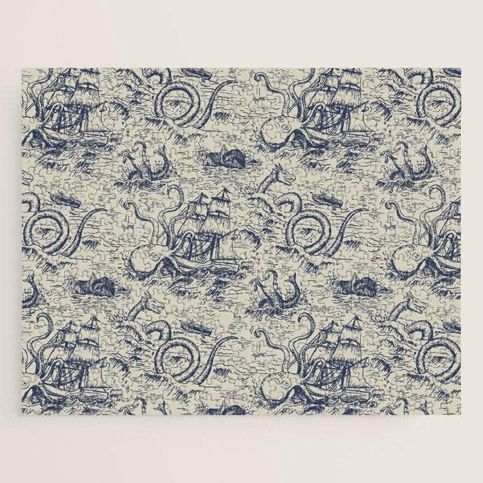 Mythical Sea Creatures Toile de Jouy Jigsaw Puzzle Gallery Image 1
