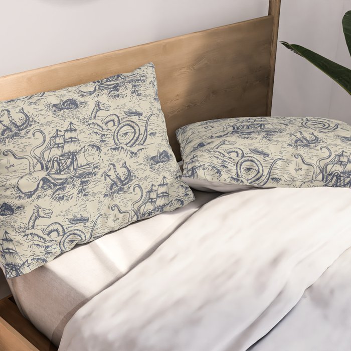 Mythical Sea Creatures Toile de Jouy Pillow Sham Gallery Image 2