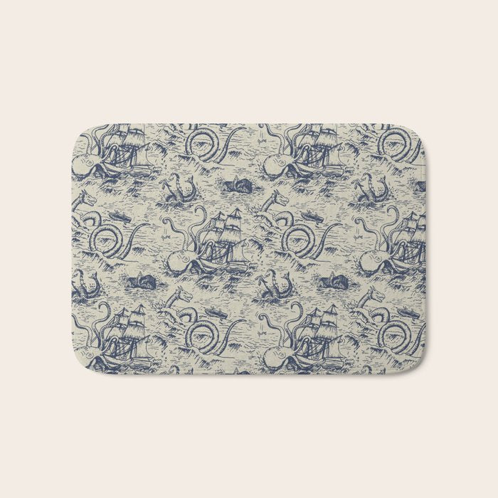Mythical Sea Creatures Toile de Jouy Bath Mat Gallery Image 1