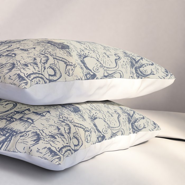 Mythical Sea Creatures Toile de Jouy Pillow Sham Gallery Image 3