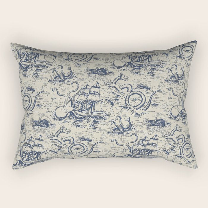 Mythical Sea Creatures Toile de Jouy Rectangular Pillow Gallery Image 1