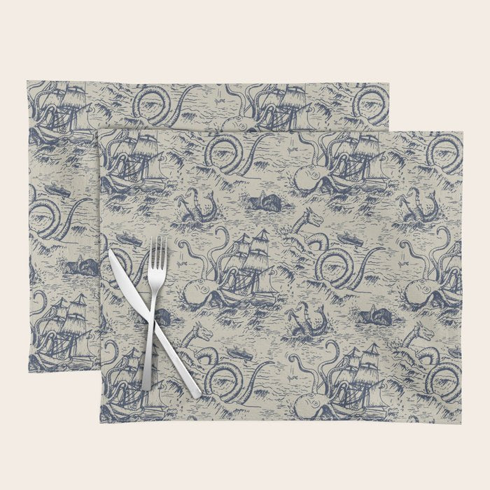 Mythical Sea Creatures Toile de Jouy Placemat Gallery Image 1
