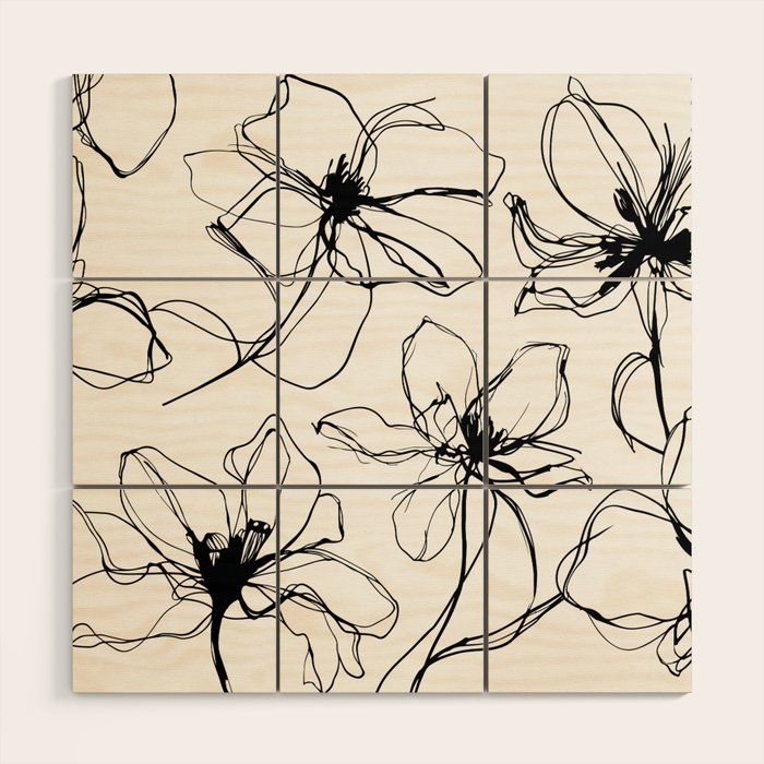 Floral Expression Bold Drawing Wood Wall Art Gallery Image 1