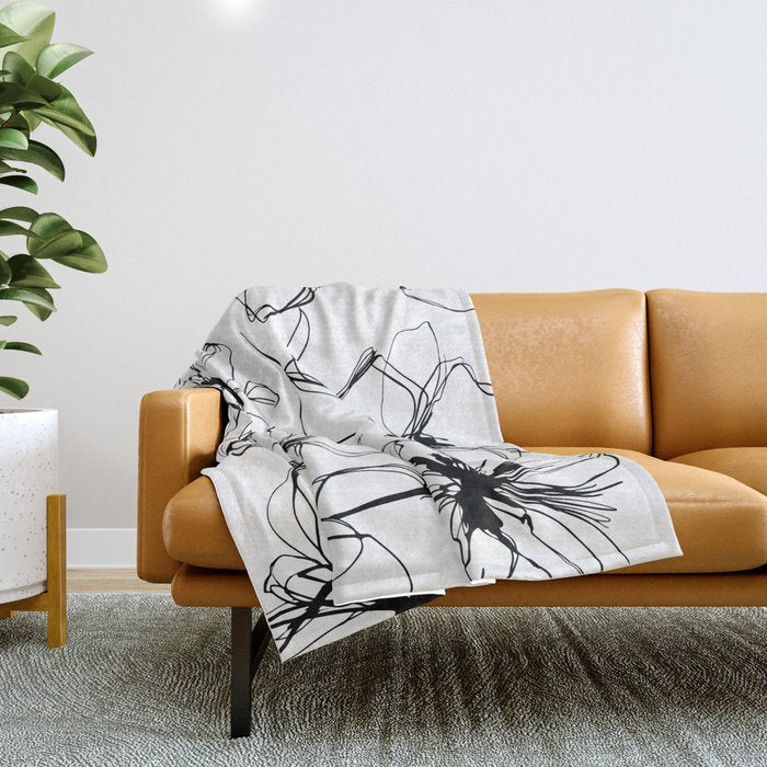 Floral Expression Bold Drawing Throw Blanket Gallery Image 1