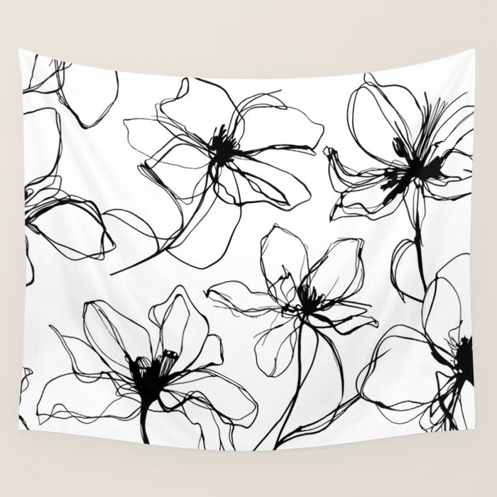 Floral Expression Bold Drawing Wall Tapestry Gallery Image 1