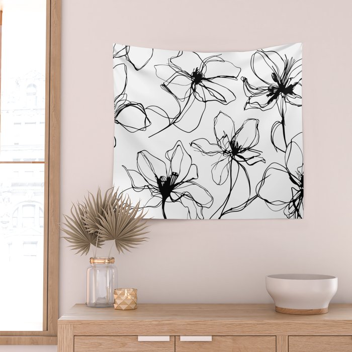 Floral Expression Bold Drawing Wall Tapestry Gallery Image 2