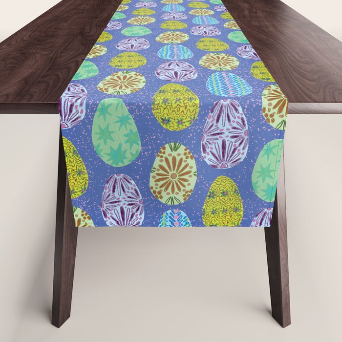Colorful Folk Art Easter Eggs in Lavender & Green Table Runner Gallery Image 1
