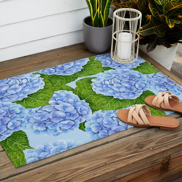 Blue hydrangea watercolor  Outdoor Rug Gallery Image 2