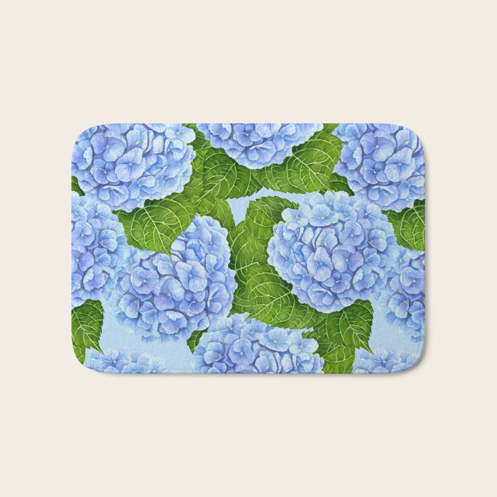 Blue hydrangea watercolor  Bath Mat Gallery Image 1