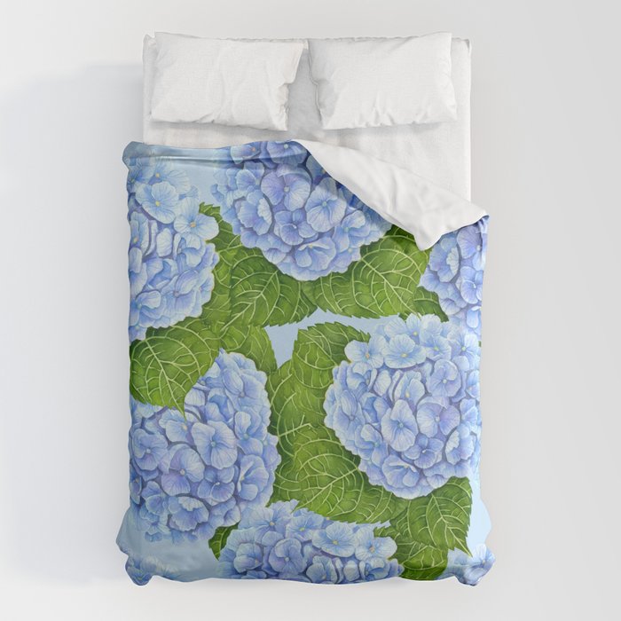 Blue hydrangea watercolor  Duvet Cover Gallery Image 1