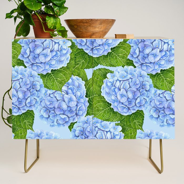 Blue hydrangea watercolor  Credenza Gallery Image 1
