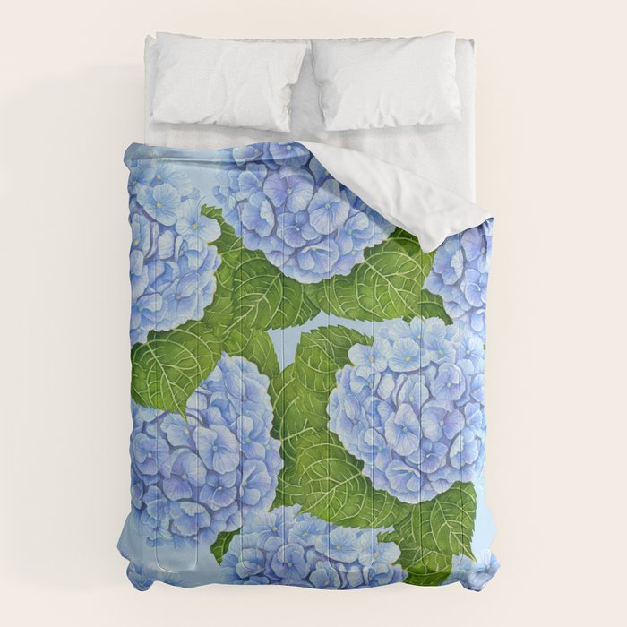 Blue hydrangea watercolor  Comforter Gallery Image 1
