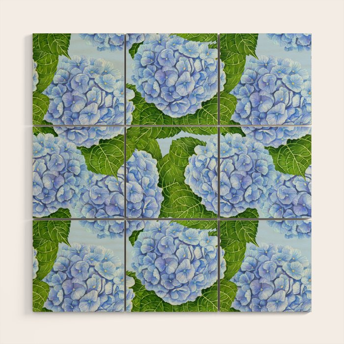 Blue hydrangea watercolor  Wood Wall Art Gallery Image 1