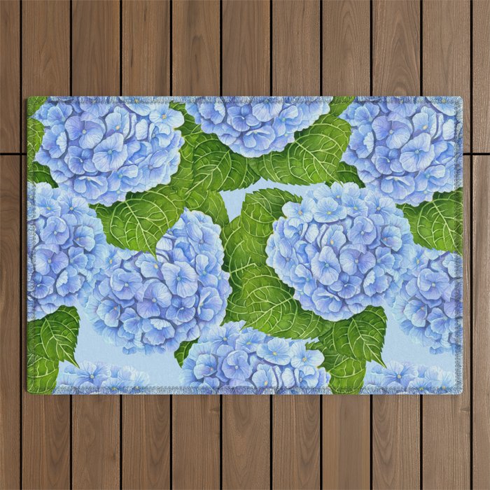 Blue hydrangea watercolor  Outdoor Rug Gallery Image 1