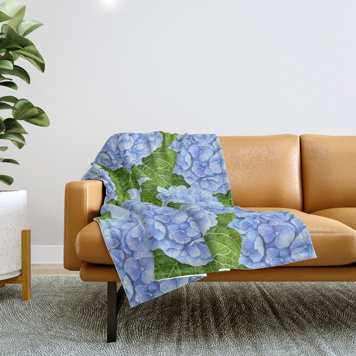 Blue hydrangea watercolor  Throw Blanket Gallery Image 1
