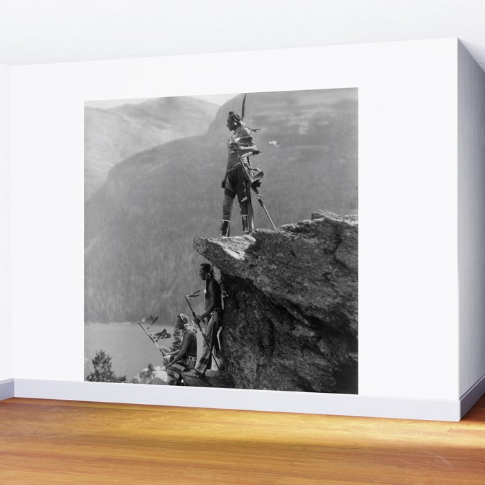 Eagle's Lookout, Blackfoot tribe members, Glacier Park, Montana, 1913 black and white photography Wall Mural Gallery Image 2