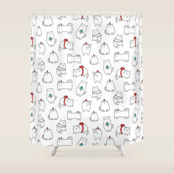 Fat Christmas cats Shower Curtain Gallery Image 1