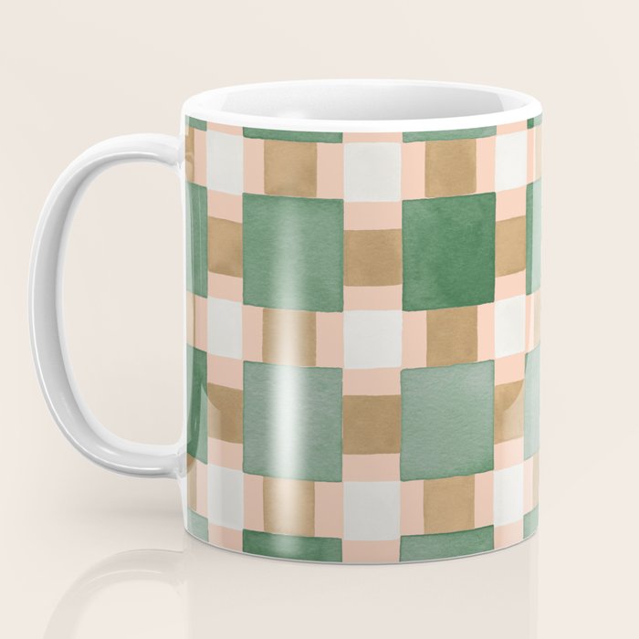 Retro plaid checks geometry Green Ocre Coffee Mug Gallery Image 3