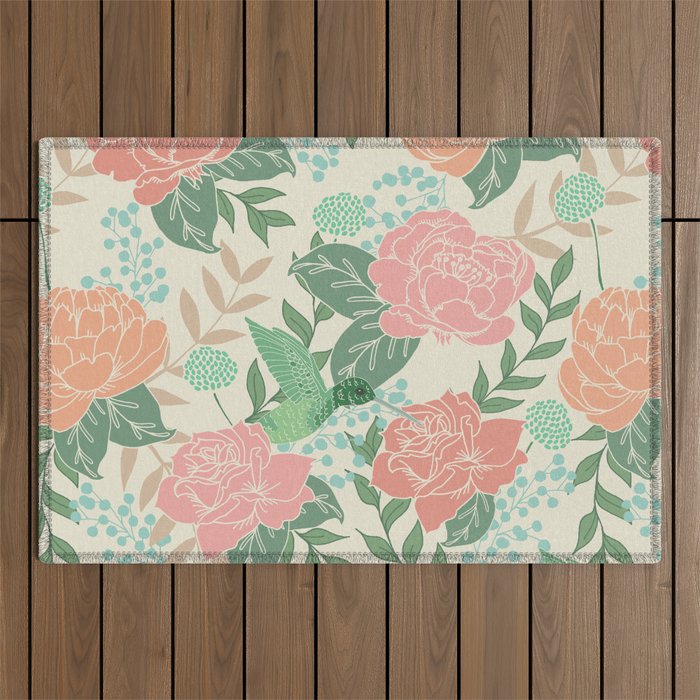 Victorian Garden with Hummingbird Outdoor Rug Gallery Image 1