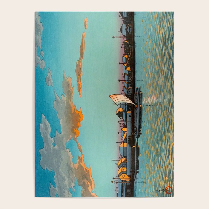 Hasui Hama-cho Riverbank Japanese Woodblock Print Poster Gallery Image 4