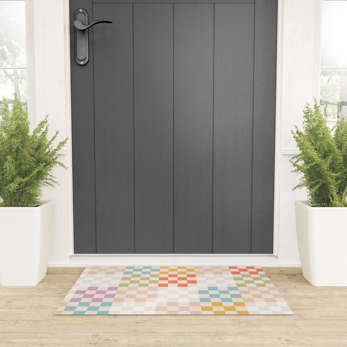 Retro Pastel Check Pattern Welcome Mat Gallery Image 3
