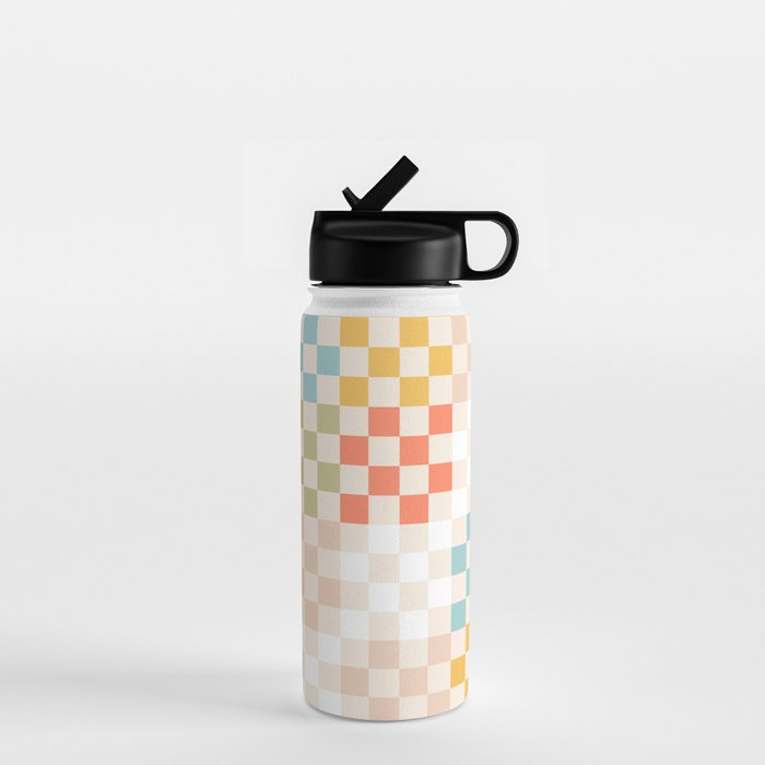 Retro Pastel Check Pattern Water Bottle Gallery Image 1