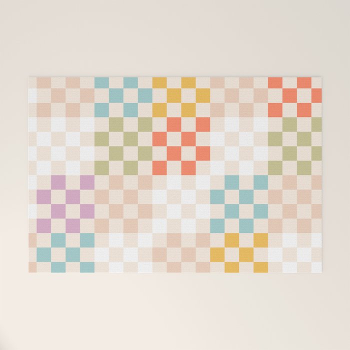 Retro Pastel Check Pattern Welcome Mat Gallery Image 1