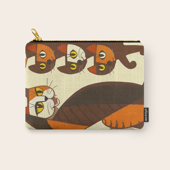 Inagaki Tomoo Vintage Japanese Woodblock print mid century Modern Cubism Art Cats Feline Carry All Pouch Gallery Image 1
